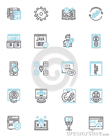 Content advertising linear icons set. Promotion, Editorial, Engagement, Marketing, Buzz, Branded, Viral line vector and Vector Illustration