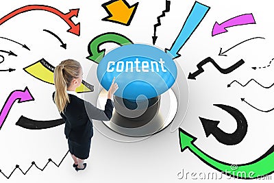 Content against blue push button Stock Photo