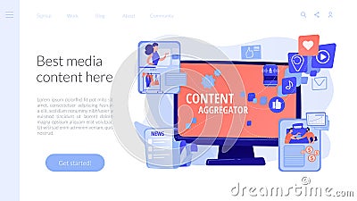 Content aggregator concept landing page Vector Illustration