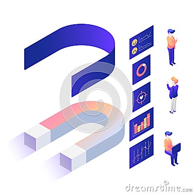 Content analysis, vector isometry, isometric constructor, you can assemble different designs Vector Illustration