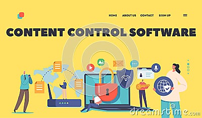 Content Control Software Landing Page Template. Internet Safety, Computer Security, Privacy Protection, Virtual Network Vector Illustration