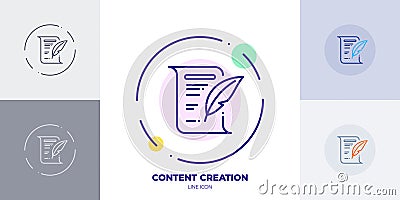 Content creation line art vector icon. Outline symbol of content write by feather. Patent creation made of thin stroke Vector Illustration