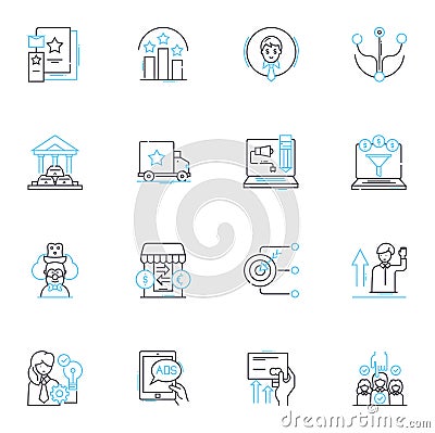 Content creation linear icons set. Blogging, Writing, Editing, Designing, Publishing, SEO, Social media line vector and Vector Illustration