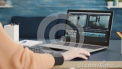 Content creator editing video montage on film production software Stock Photo