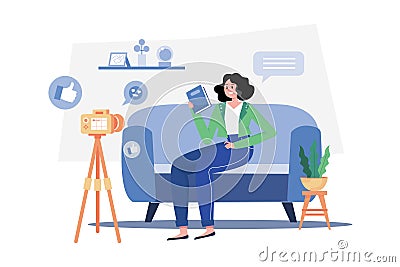 Content Creator Making Live Sessions With Fans Vector Illustration
