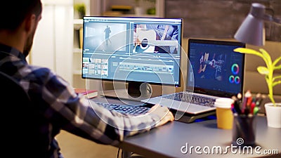 Content creator using modern software for video post production Stock Photo