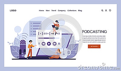 Content creators broadcast engaging audio, showcasing diverse discussions and digital interaction Vector Illustration