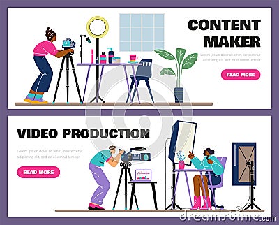 Content creators and video production vector set Vector Illustration