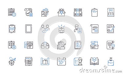 Content delivery line icons collection. Streaming, Upload, Download, Distribution, Buffering, Webcast, Embed vector and Vector Illustration