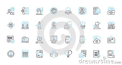 Content design linear icons set. Clarity, Consistency, Engagement, Readability, User-centered, Accessibility Vector Illustration