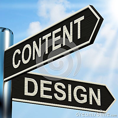 Content Design Signpost Means Message And Graphics Stock Photo