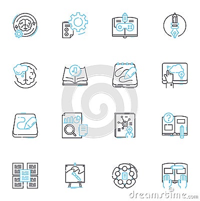 Content interaction linear icons set. Clicks, Engagement, Views, Shares, Likes, Comments, Reactions line vector and Vector Illustration