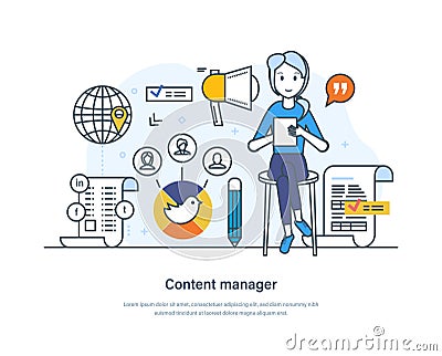 Content management system, organizing, creating and managing of digital content Vector Illustration