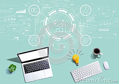 Content marketing concept with computers with a light bulb Stock Photo