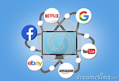Content Marketing - facebook google amazon ebay Editorial Stock Photo