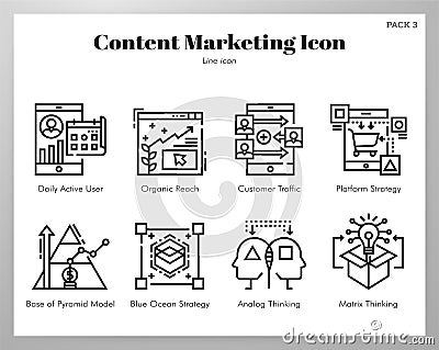 Content marketing icons Line pack Vector Illustration