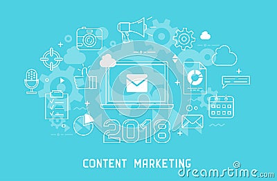 Content marketing thin line modern illustration Vector Illustration