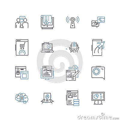 Content media line icons collection. Video, Audio, Text, Graphics, Animation, Image, Podcast vector and linear Vector Illustration
