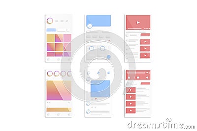 Content and profile grid interface frame mockup, different types Stock Photo
