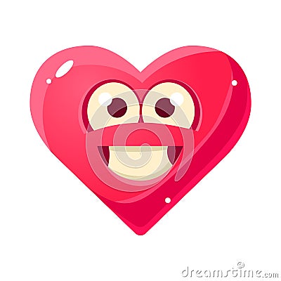 Content And Proud Emoji, Pink Heart Emotional Facial Expression Isolated Icon With Love Symbol Emoticon Cartoon Vector Illustration