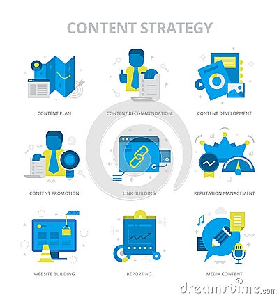 Content Strategy Flat Icons Vector Illustration