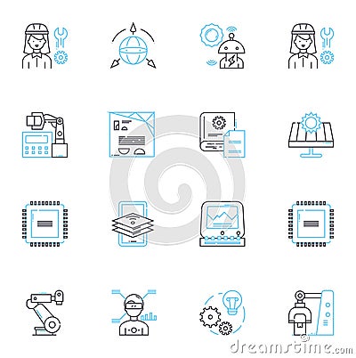 Content Writing linear icons set. Creativity, Clarity, Consistency, Authenticity, Copywriting, Editing, Grammar line Vector Illustration