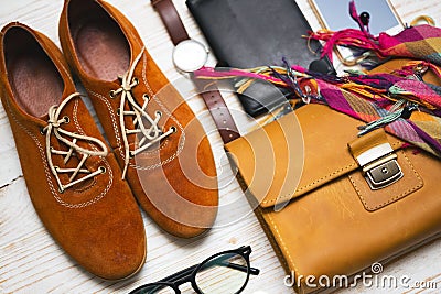 The contents of the female handbag Stock Photo