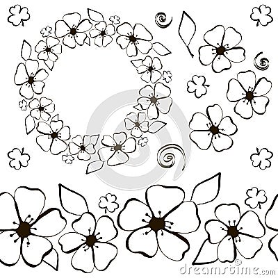 Conter Flower Wreath black outline Vector Illustration