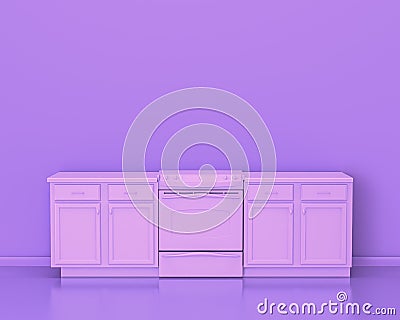 Conter and Kitchen appliances in monochrome single pink purple color room, 3d rendering Stock Photo