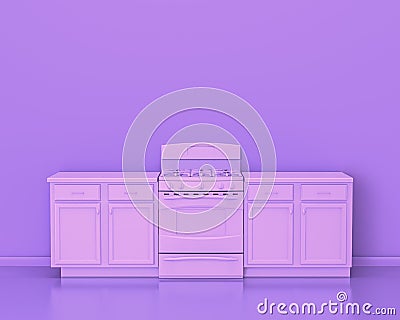 Conter and Kitchen appliances in monochrome single pink purple color room, 3d rendering Stock Photo