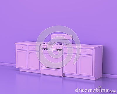 Conter and Kitchen appliances in monochrome single pink purple color room, 3d rendering Stock Photo