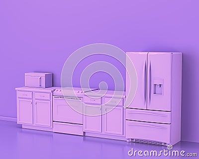 Conter and Kitchen appliances in monochrome single pink purple color room, 3d rendering Stock Photo