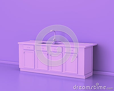 Conter and sink,Kitchen appliances in monochrome single pink purple color room, 3d rendering Stock Photo