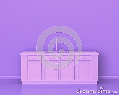 Conter and sink, Kitchen appliances in monochrome single pink purple color room, 3d rendering Stock Photo