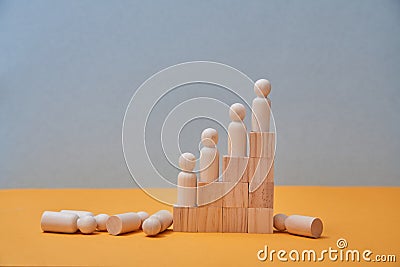 Contest, competitive spirit. Winners figures on pedestal and losers on floor. Champions podium mockup with copy space Stock Photo