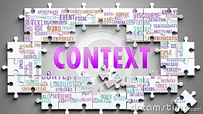 Context as a complex subject, related to important topics spreading around as a word cloud Stock Photo