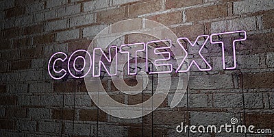 CONTEXT - Glowing Neon Sign on stonework wall - 3D rendered royalty free stock illustration Cartoon Illustration