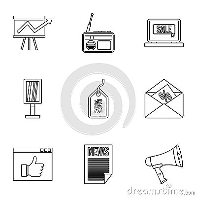 Contextual advertising icons set, outline style Vector Illustration