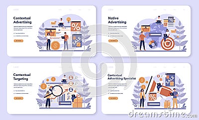 Contextual advertsing and targeting web banner or landing page set. Vector Illustration