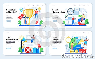 Contextual advertsing and targeting web banner or landing page set Vector Illustration