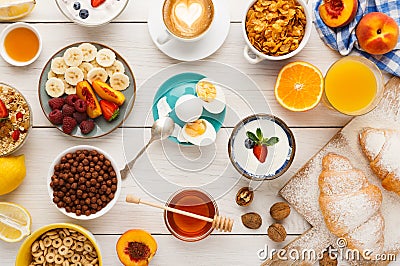 Continental breakfast menu on woden table Stock Photo