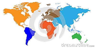 Continents world map Cartoon Illustration