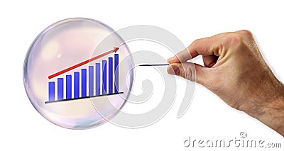 Continued Growth Bubble about to explode by a needle Stock Photo