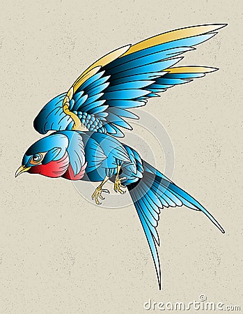 sparrow tattoo design odl school Vector Illustration