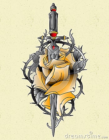 yellow rose dagger and spikes Vector Illustration