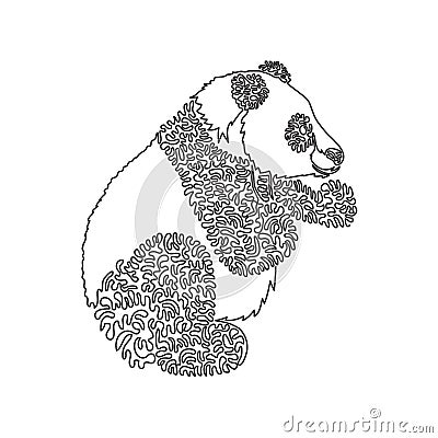 Continuous curve one line drawing of cute panda round black ears abstract art Cartoon Illustration