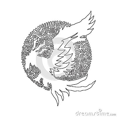 Continuous one line drawing of flying phoenix abstract art. Vector Illustration