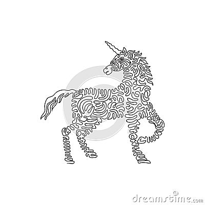 One continuous line drawing of single horned unicorn abstract art Cartoon Illustration