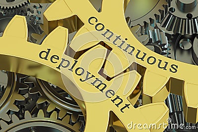Continuous deployment concept on the gears, 3D rendering Stock Photo