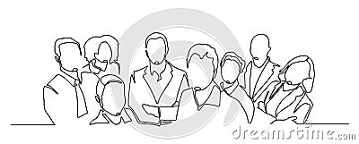 Continuous drawing of a business team standing together. continuous line drawing of a diverse crowd of standing people. Group of Stock Photo